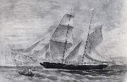 Frederick Garling Shooner in full sail,leaving Sydney Harbour painting